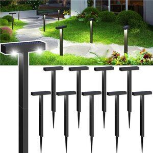 Solar Pathway Lights Outdoor, 10 Pack T Shape Solar Walkway Lights for Outside